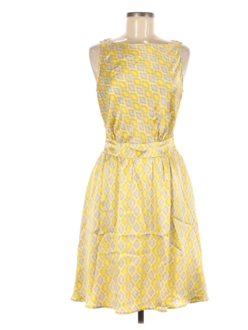 Jully Kang Los Angeles Yellow Silk Dress Size M Sleeveless Diamond Print